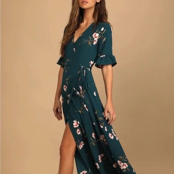 Lulus Floral Green Maxi Dress XS - Picture 4 of 9
